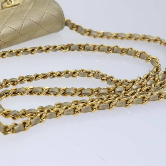 CHANEL Mini Matelasse Chain Shoulder Bag Lamb Skin Gold Tone - Picture 7 of 16